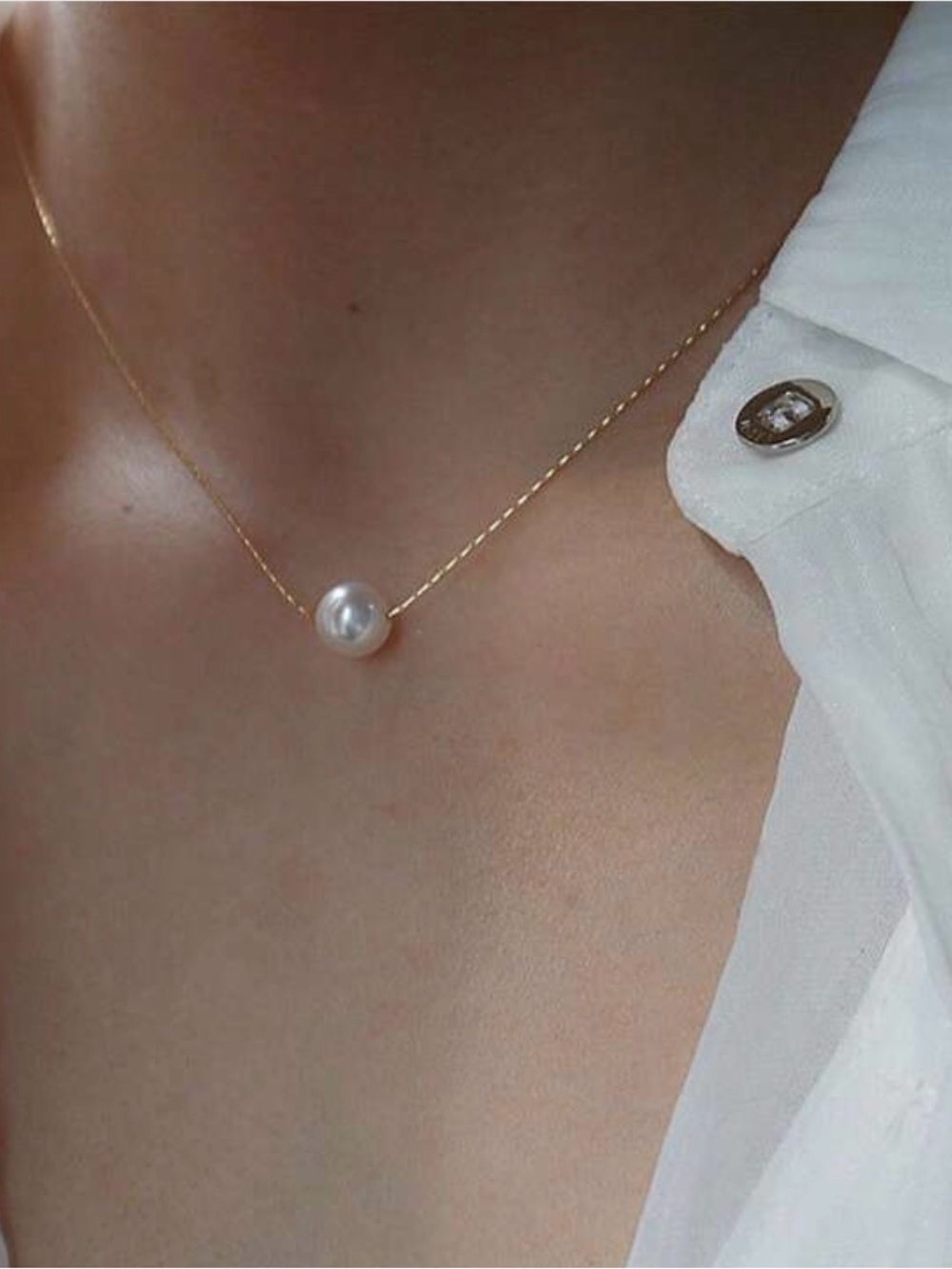 Gold Chain Pearl Necklace - Minimalist Single Pearl Pendant